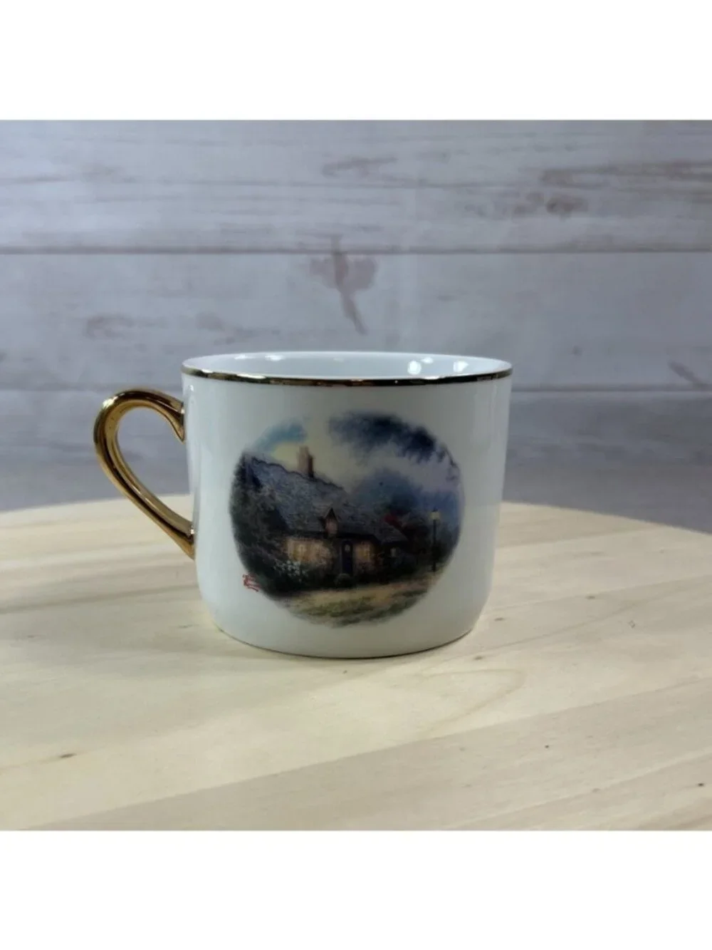 Thomas Kinkade Moonlight Cottage Coffee Mug Cup W/Gold Trim 3